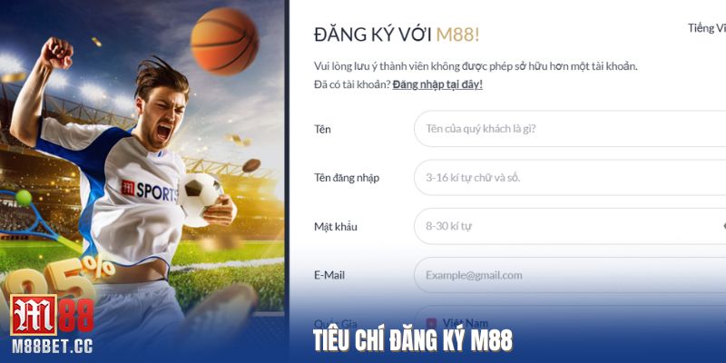 Tiêu chí đăng ký m88